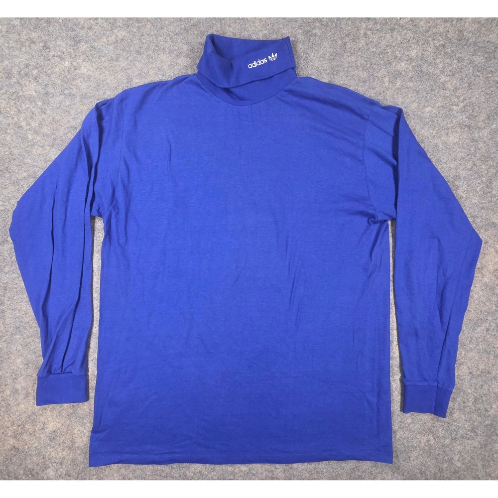 Vintage Adidas Trefoil Turtleneck Shirt Mens XL Blue Made in USA Long Sleeve 90s